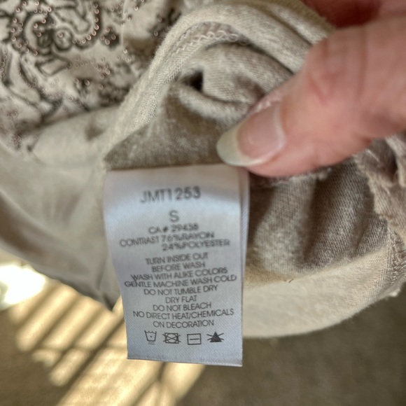 Miss Me Beige and Brown Top with decorative bling on front. - Picture 9 of 10